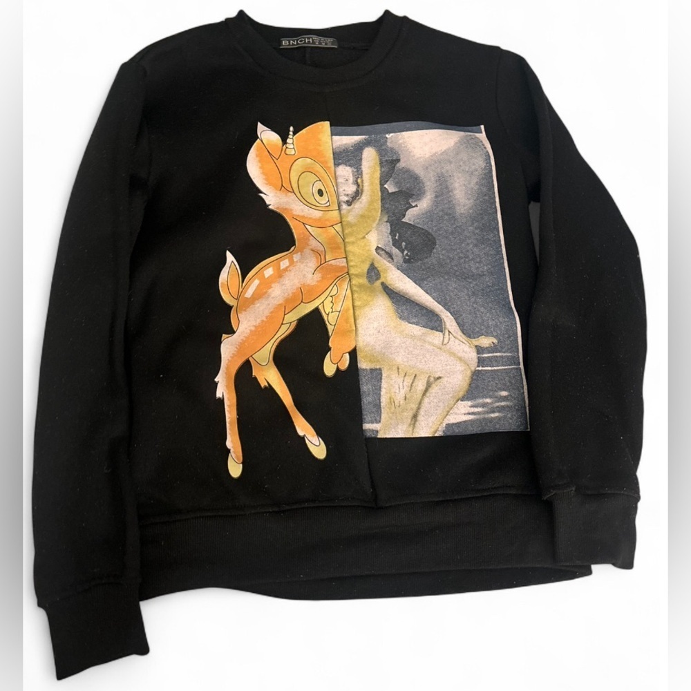 BNCH Bambi Graphic Sweatshirt Men's Black Crewneck Pullover Size Medium